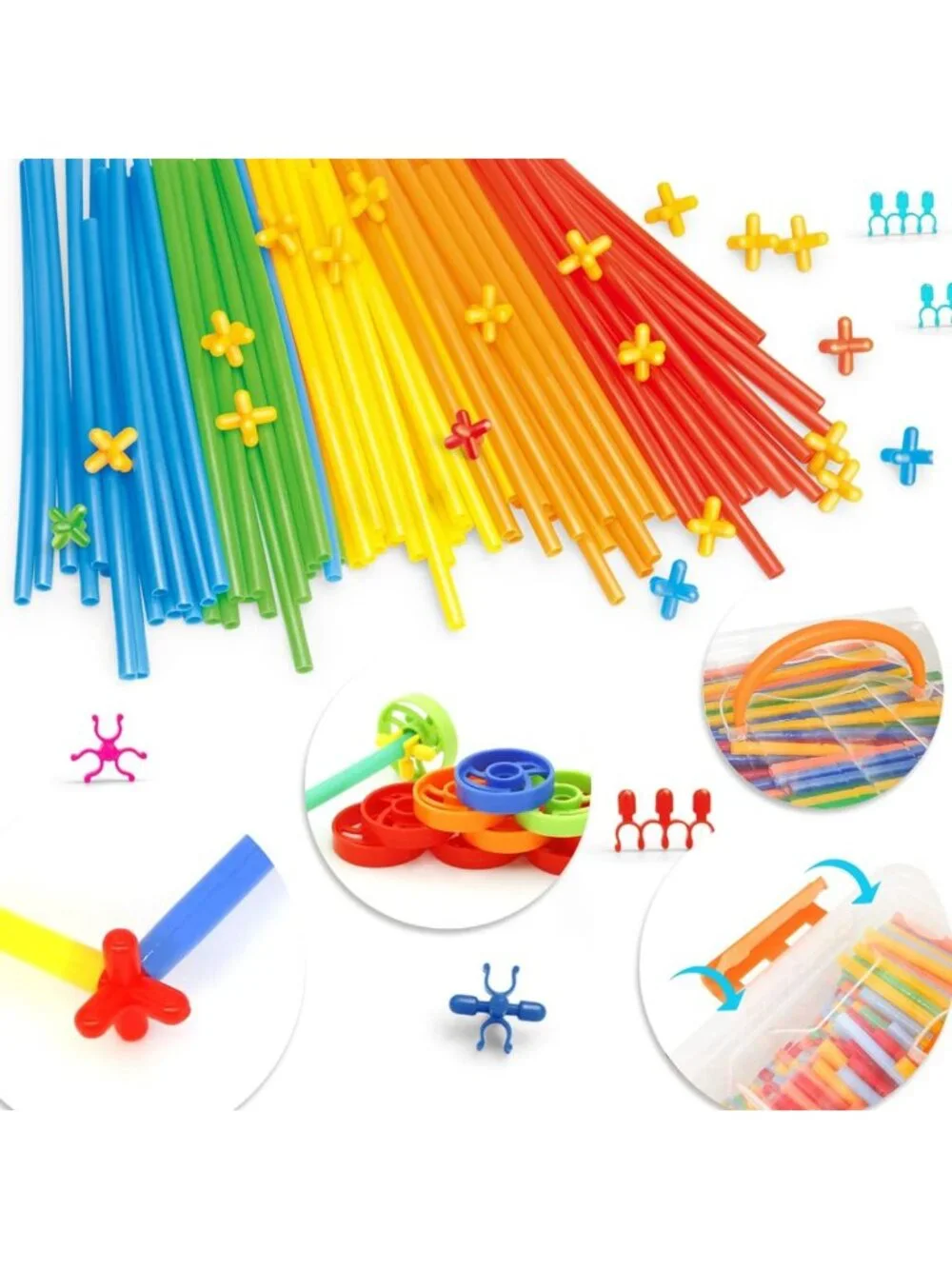 STEM Building Toy Set - 600Pcs Interlocking Straw Blocks for Kids 3-7
